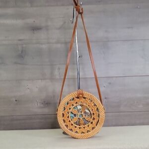 Bohemian Round Woven Straw Leather Crossbody Bag
